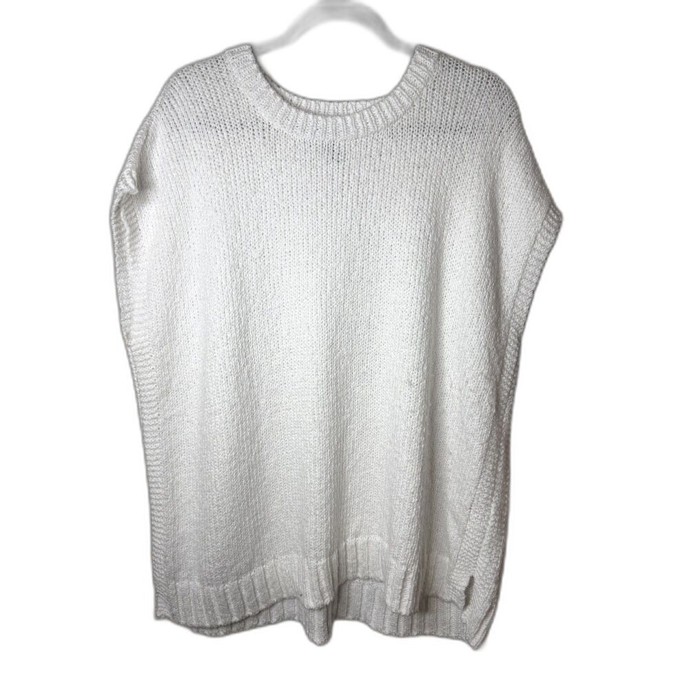 Eileen Fisher Organic Cotton Minimalist Cap Sleeve Sweater Size Medium